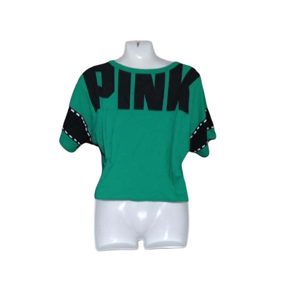 VS PINK cropped Tee, green and black logo S